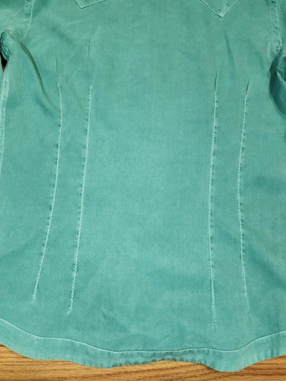 Ryan Michael Western Shirt Womens XS Turquoise Silk Cotton Snap Pearl Button - Picture 8 of 13